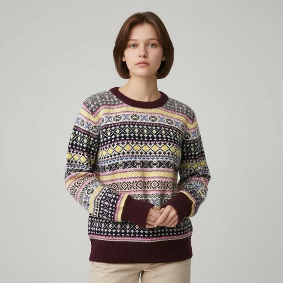 J. Crew Fairisle Wool Sweater Sequins M Aprés Ski Classic Retro 80s Fall Winter - Picture 1 of 9